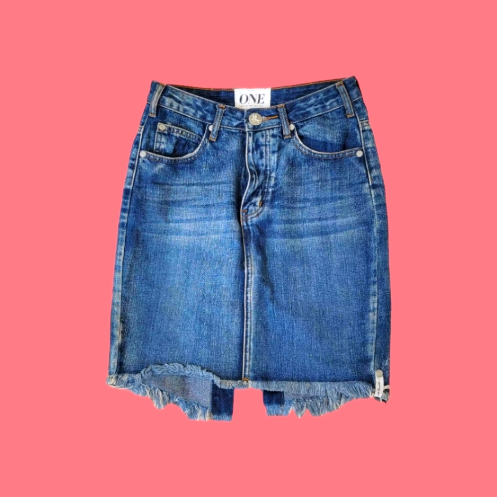 ONE High waist Fitted Jean skirt size 25 small